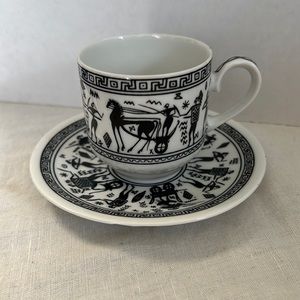 Pretty little demitasse cup and saucer made in Greece. Greek key design on both.